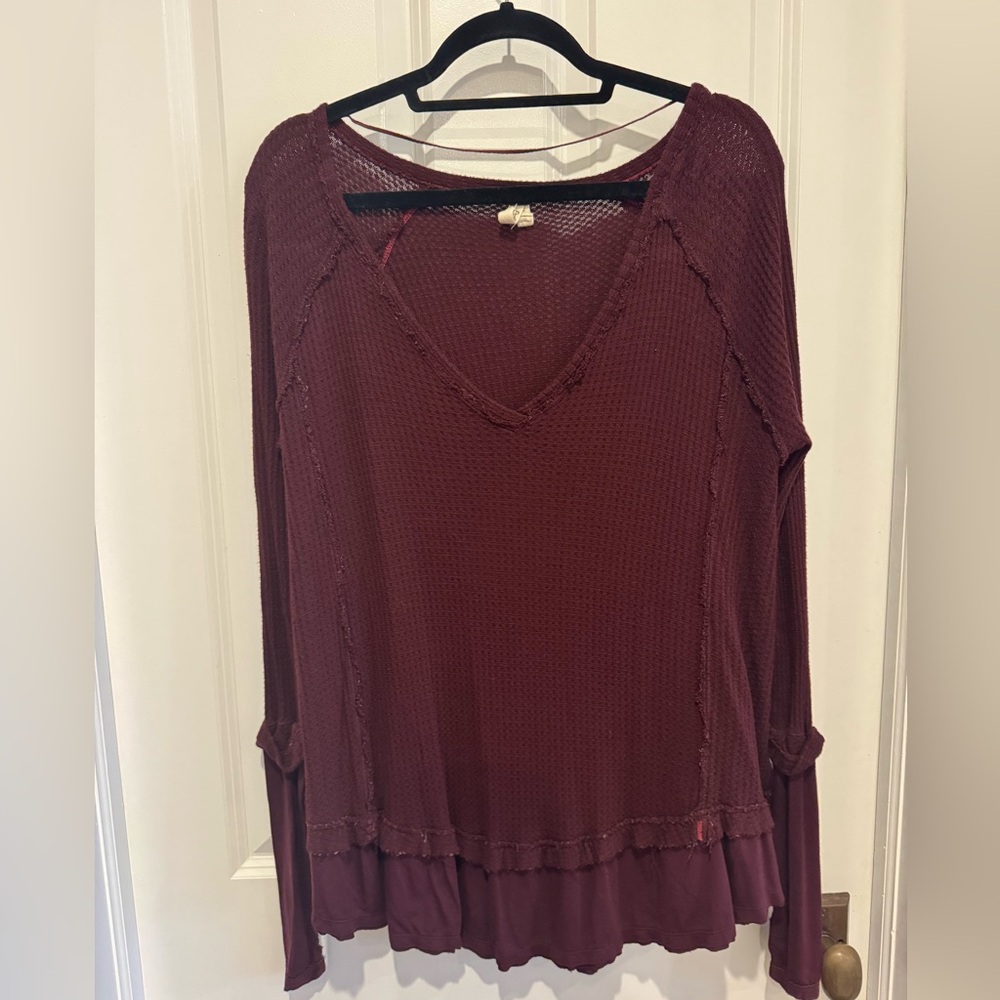 Free People Deep Red Long Sleeve Top